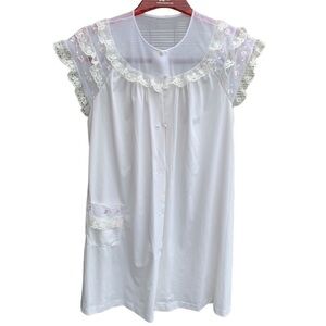 Vintage Shadowline Pink Dress Nightgown Nylon Medium Embroidered Rose Lace Sheer